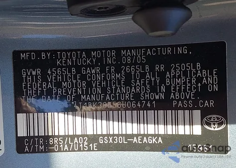 2006 Toyota Avalon Xl/Xls/Touring/Limited from USA, damaged, VIN 4T1BK36B56U064741
